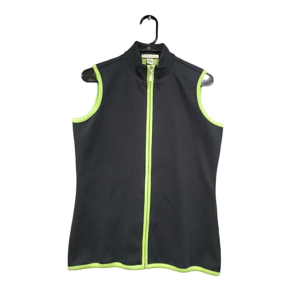 Fairway And Greene Golf Vest Full Zip Black Green Stretch Made In the US…